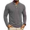 Camiseta Henley Casual de Manga Larga con Cuello Alto Lavado Vintage para Hombre