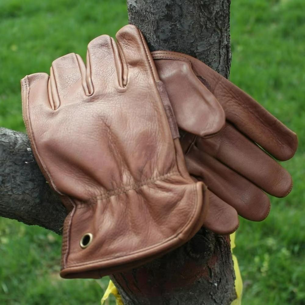 1 Pair Brown Color Work Gloves Premium Cowhide Leather Gloves Riding Gloves  Outdoor Biker
