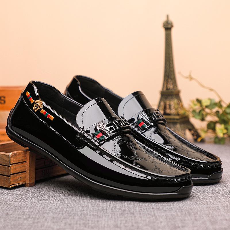 New Men's Doudou Shoes Patent Leather Casual Shoes Men's Genuine Leather Fashion European Men's Single Shoes Leather Shoes
