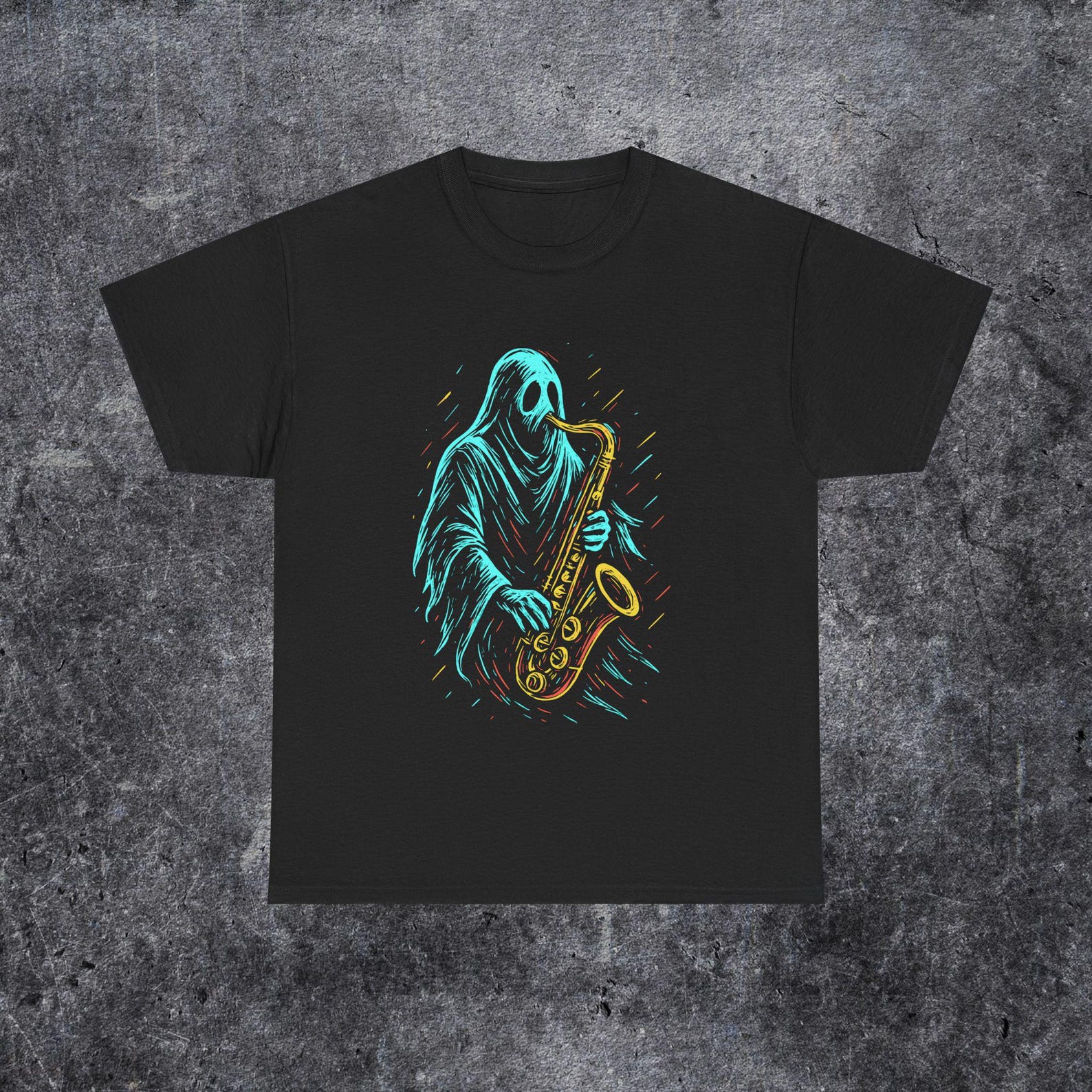 Ghost Saxophonist Tee, Halloween Jazz Gift, Halloween Shirt, Saxophone Player Tee, Saxophonist Halloween Shirt 2XL