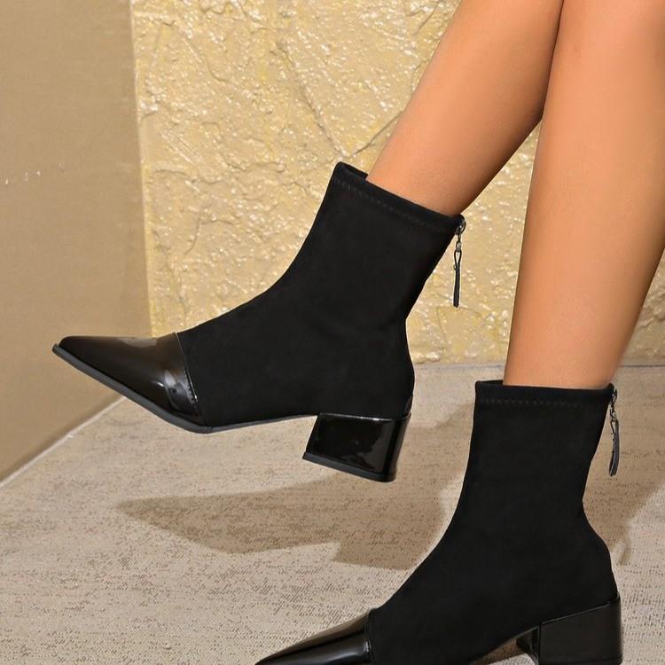 Fashion 2024 New Brand Genuine Leather Boots Retro High Heels Ankle Boots Women Shoes Back Zipper Sheep Suede Handmade Shoes Boots Women