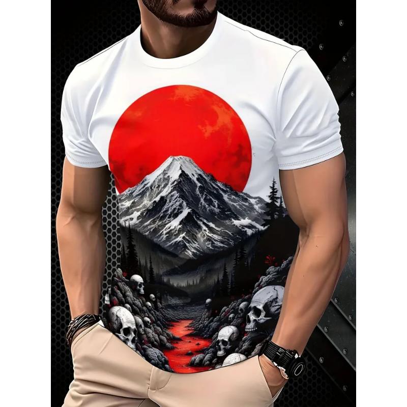 Fashion Men's Crew Neck Short Sleeve 3D Casual Color Printing Casual Short Sleeve Crew Neck T-Shirt
