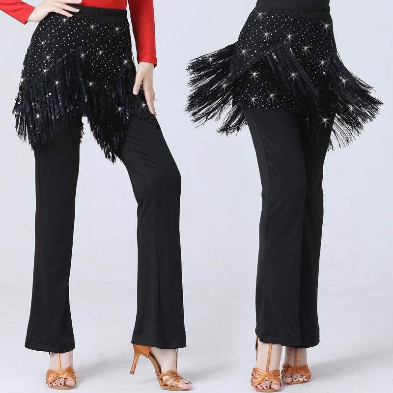 Women Line Dance Samba Latin Sexy Tassel Pants Sequined Women s Salsa Dance Square Gitba Dance Clothing Glittery Pants S чёрный