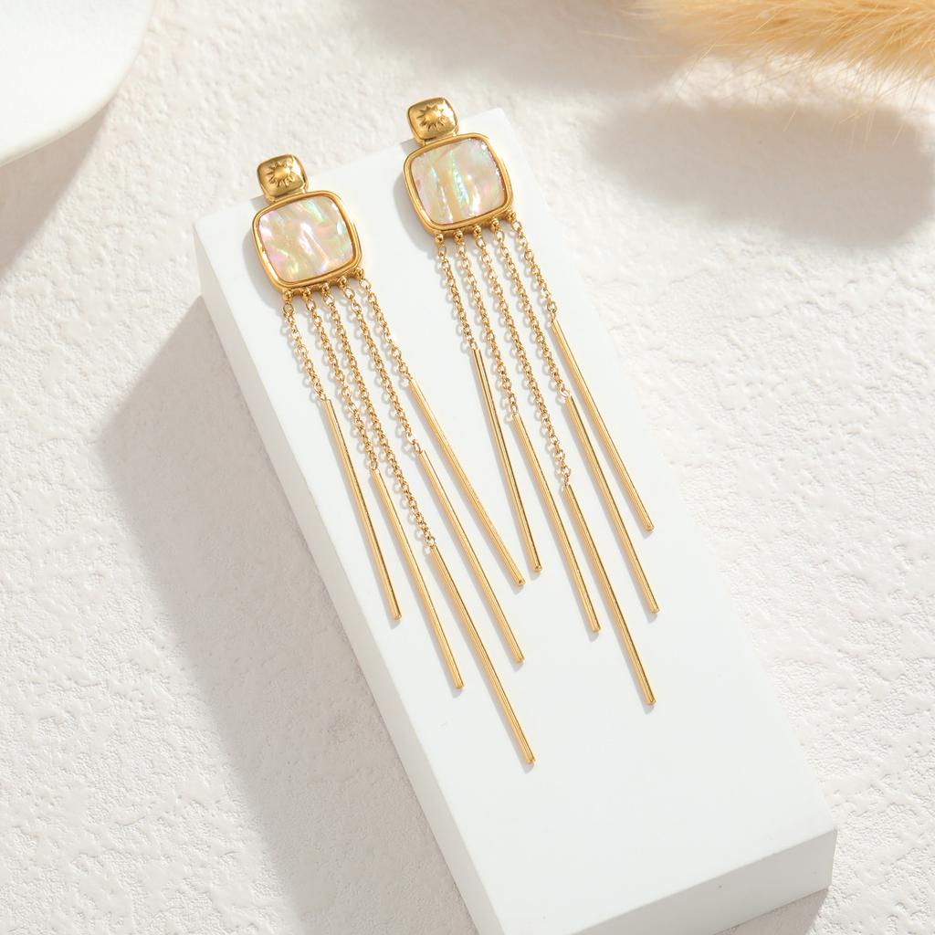 Atoztide Bohemia Abalone Shell Long Tassel Earring For Women Stainess Steel Multiple Style Heart Flower Drop Earring Jewlry Gift