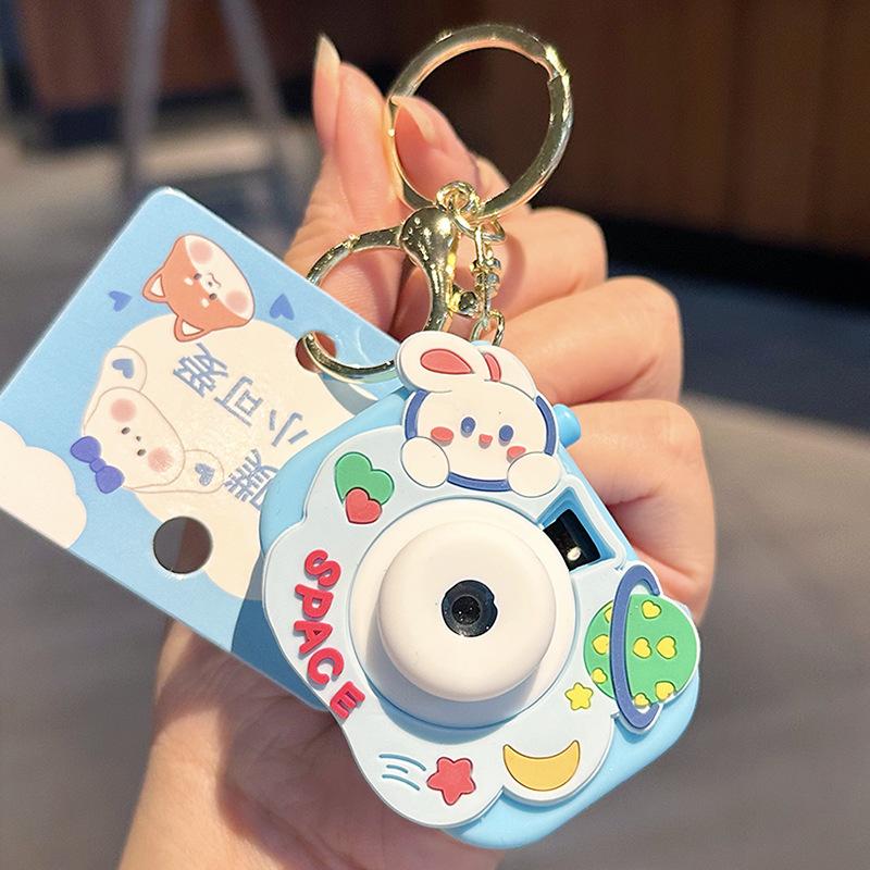 Cute Bunny Projection Camera Keychain Creative Girl Heart Exquisite Bag Pendant Cute Cartoon Keyring