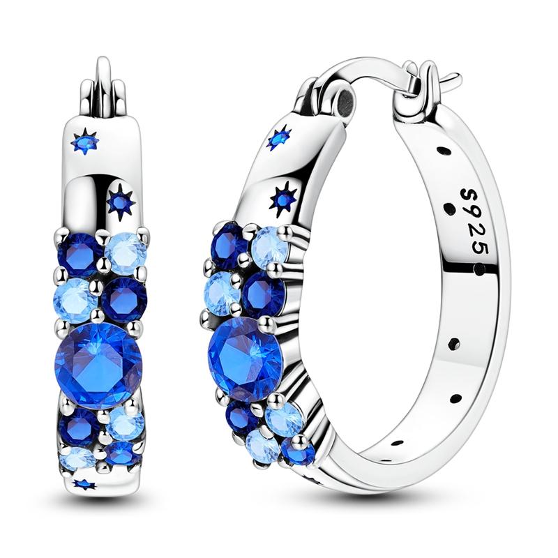 Blue Earrings 925 Silver Sun Moon Starlight Butterfly Stud Hoop Earring With Zircon for Women Female Party Fine Jewelry