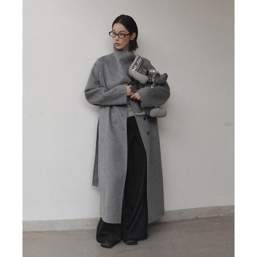 100% Wool Coat Women's Winter Belted Thickened Double-sided Woolen Coat