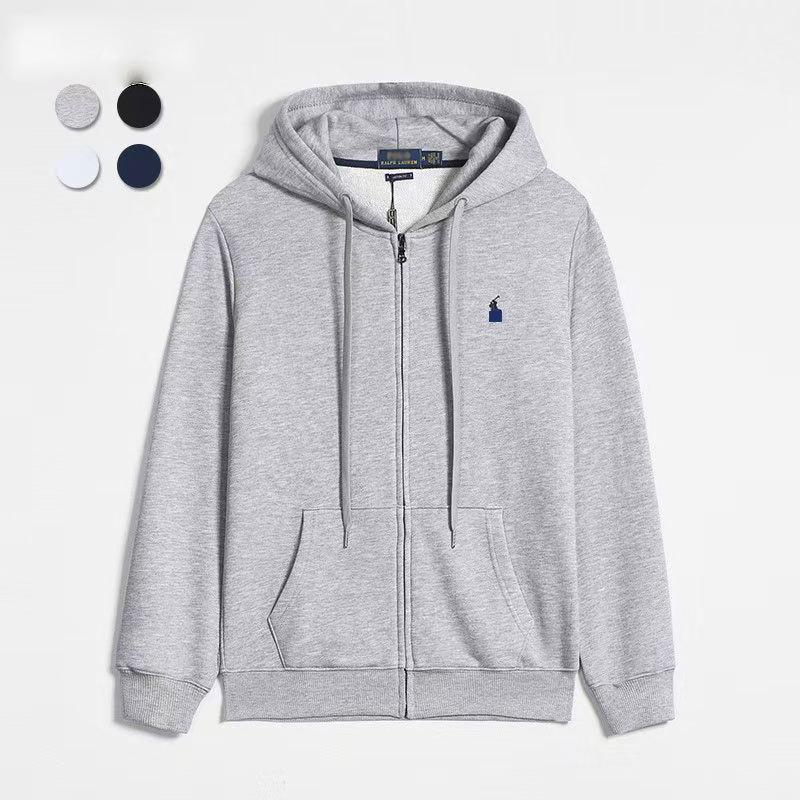 Herrjacka med huva och broderad pikétröja - Lätt, Enfärgad, Rymlig passform, Stora storlekar, Perfekt för vår och höst.