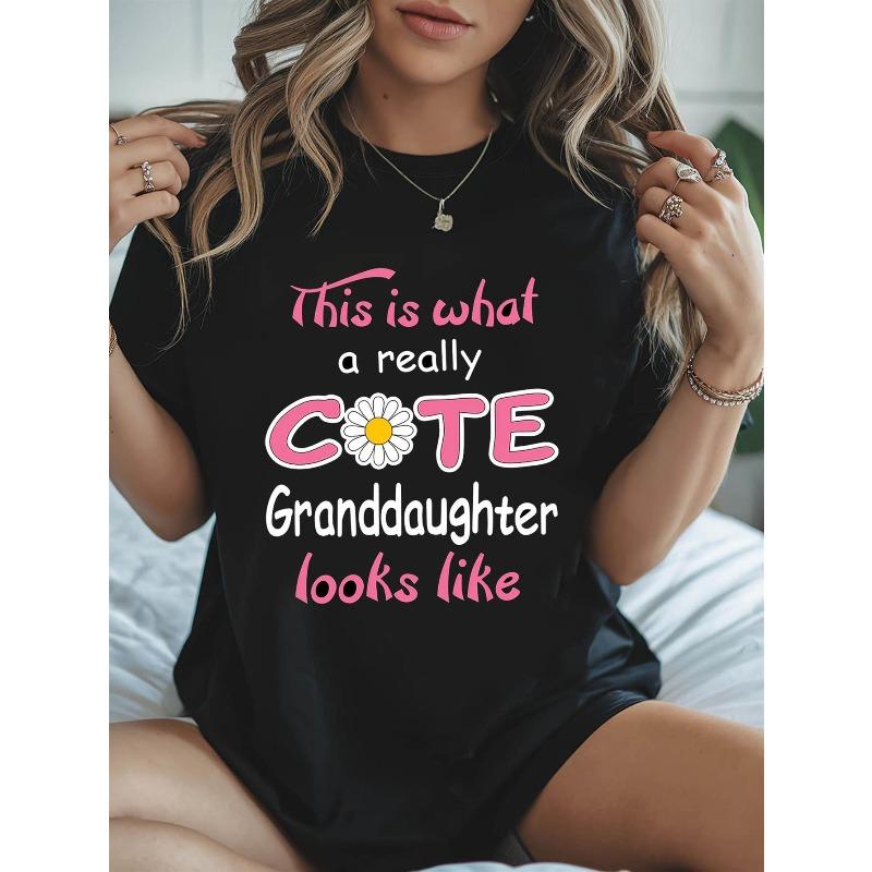 

Women Black COTE Granddaughter T-Shirt Daisy Graphic Round Neck Short Sleeve Casual Family Gathering Gift Top S чёрный