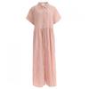 Shop   Women S Collar Neck Button Open Pocket Stripe Long dreSS Indie Pink Rc Wr