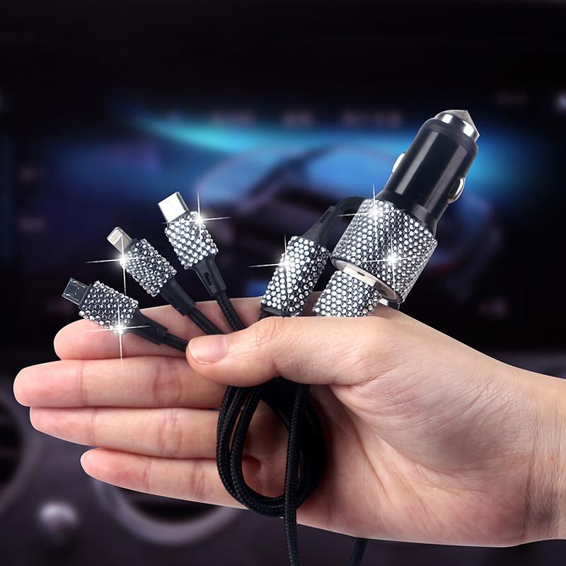 1PC New Bling USB Car Charger 5V 2.1A Dual Port Fast Adapter Pink Car Decor Car Styling Diamond Car Accessories Interior for Woman