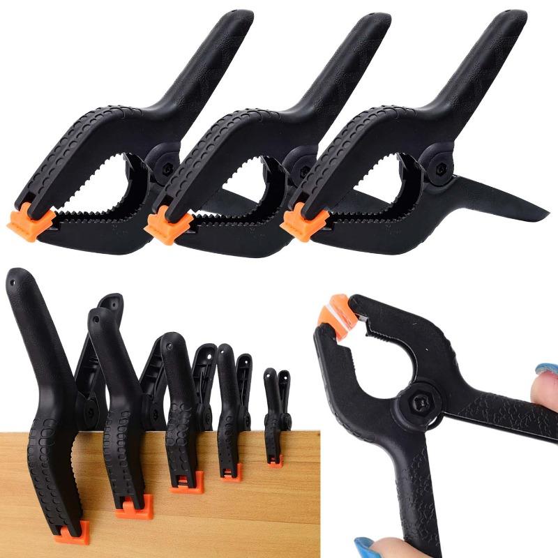 Plastic Nylon Woodworking Clamps Adjustable Spring Clamp for Backdrop Wood Working Craft Art DIY 2/3/4/6/9 Inch Black Clips