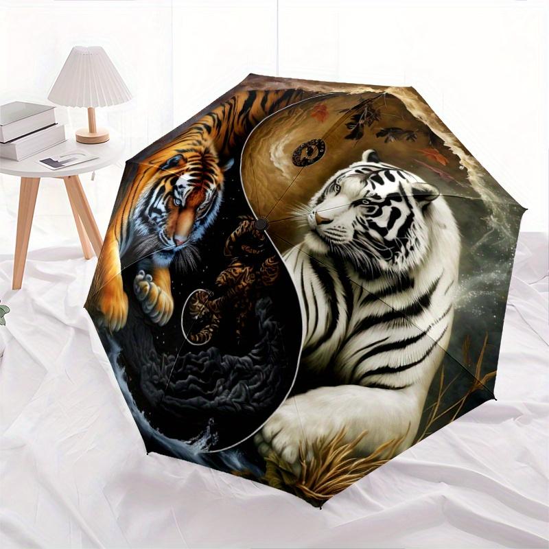 

1pc Orange and White Tigers in Balance Automatic Opening and Closing Umbrella - Lightweight 3-Fold Design, Suitable for Fans, Travel, Daily Use,