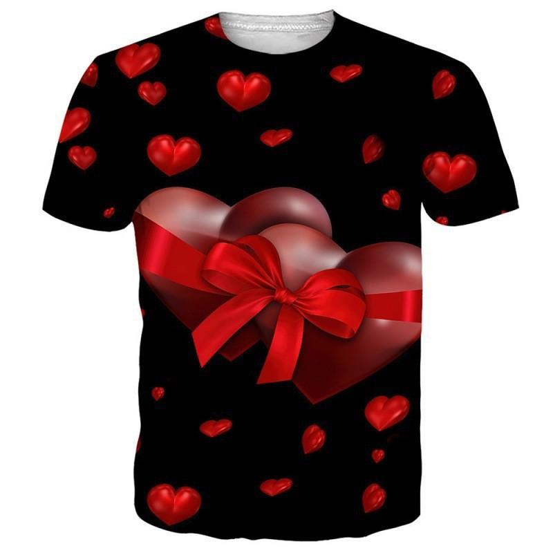 Men's 3D Printed T-Shirt Heart Pattern Printing Short Sleeve O-Neck Pullover Casual Top
