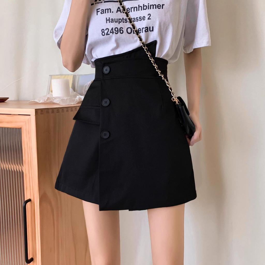 2024 High Waist A-Line Wide Leg Women's Shorts - Korean Style Buttoned Casual Hot Pants for Spring