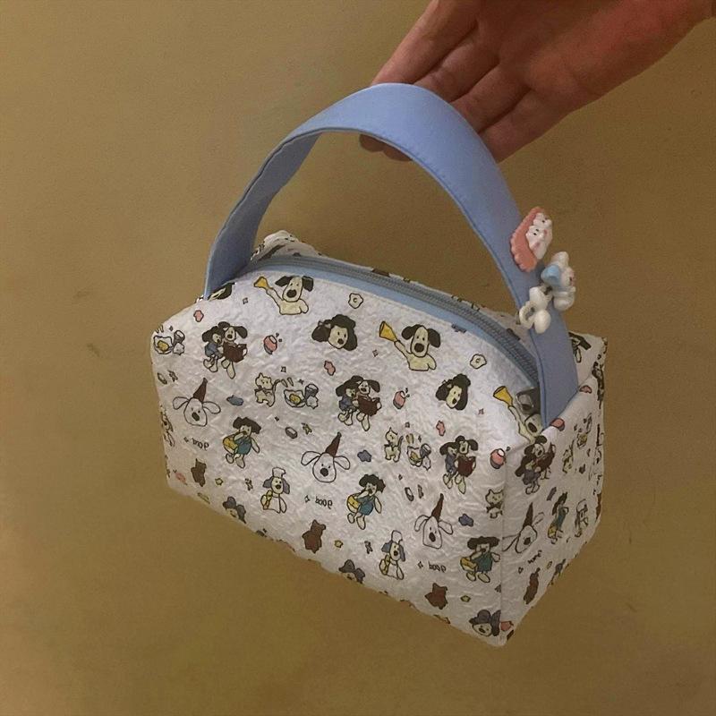 Sweet Cute Bubble Blue Puppy Hand-Held Cosmetic Bag Large Capacity Travel Portable Women  Storage Bag Makeup Pouch Gifts