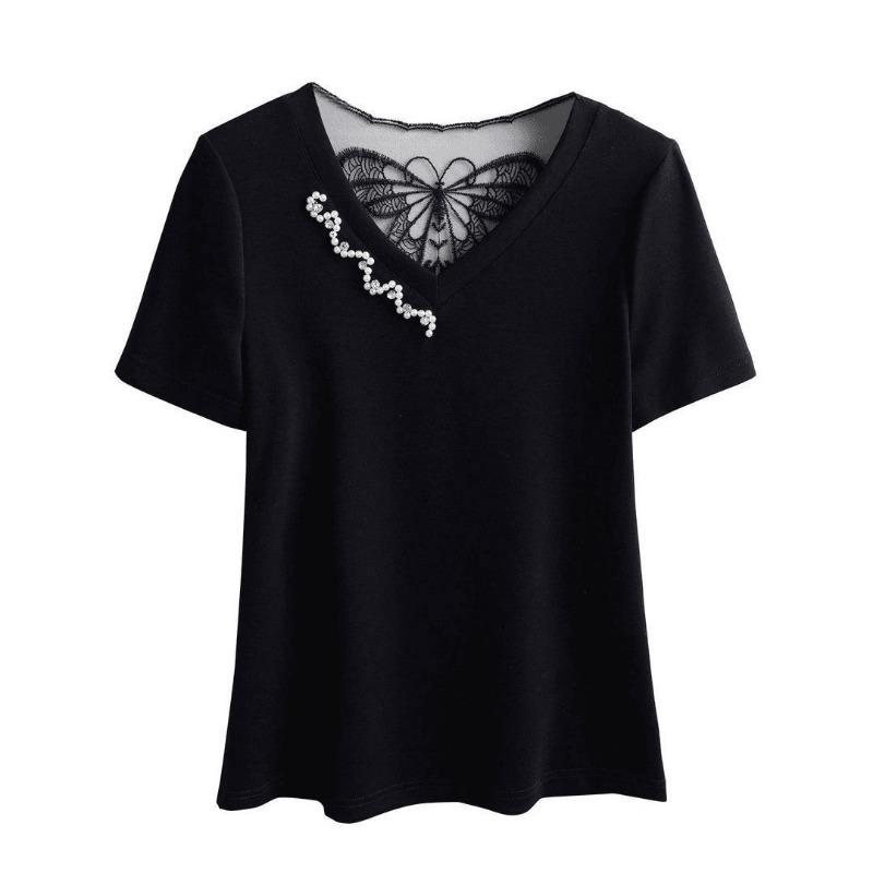 T-shirt Women Versatile Summer Casual Large Size Loose V Neck Pullover Short-sleeved Tops