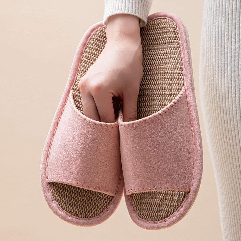 Linen breathable slippers women's four seasons indoor home non-slip deodorant silent soft bottom couple household floor mopping men