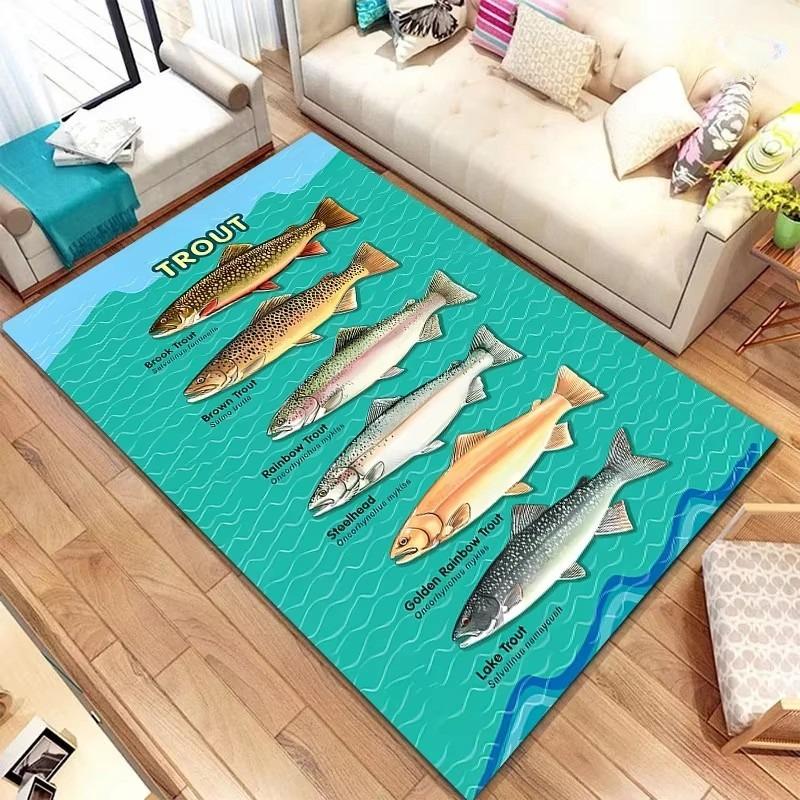 1pc Brown Trout Pattern Carpet New Release! Anti-slip Sound Insulation, Rug for Living Room Bedroom, Office Areas, Durable Mat