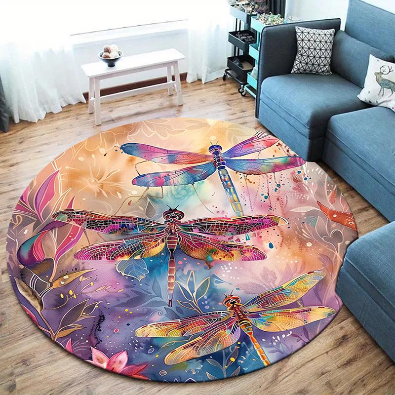 Beautiful dragonfly Round Area Rug,Carpet Rug for Living Room Bedroom Sofa Playroom Decor,Non-slip Floor Mat