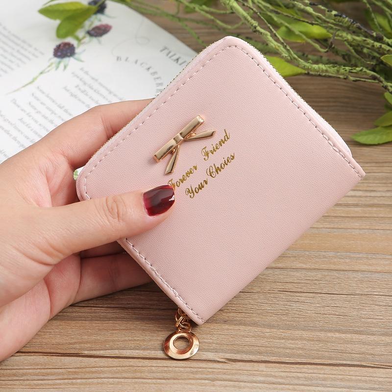 Leather 1pcs Coin Purse Women Bowknot Small Wallet Zipper Around Mini Coin Bag
