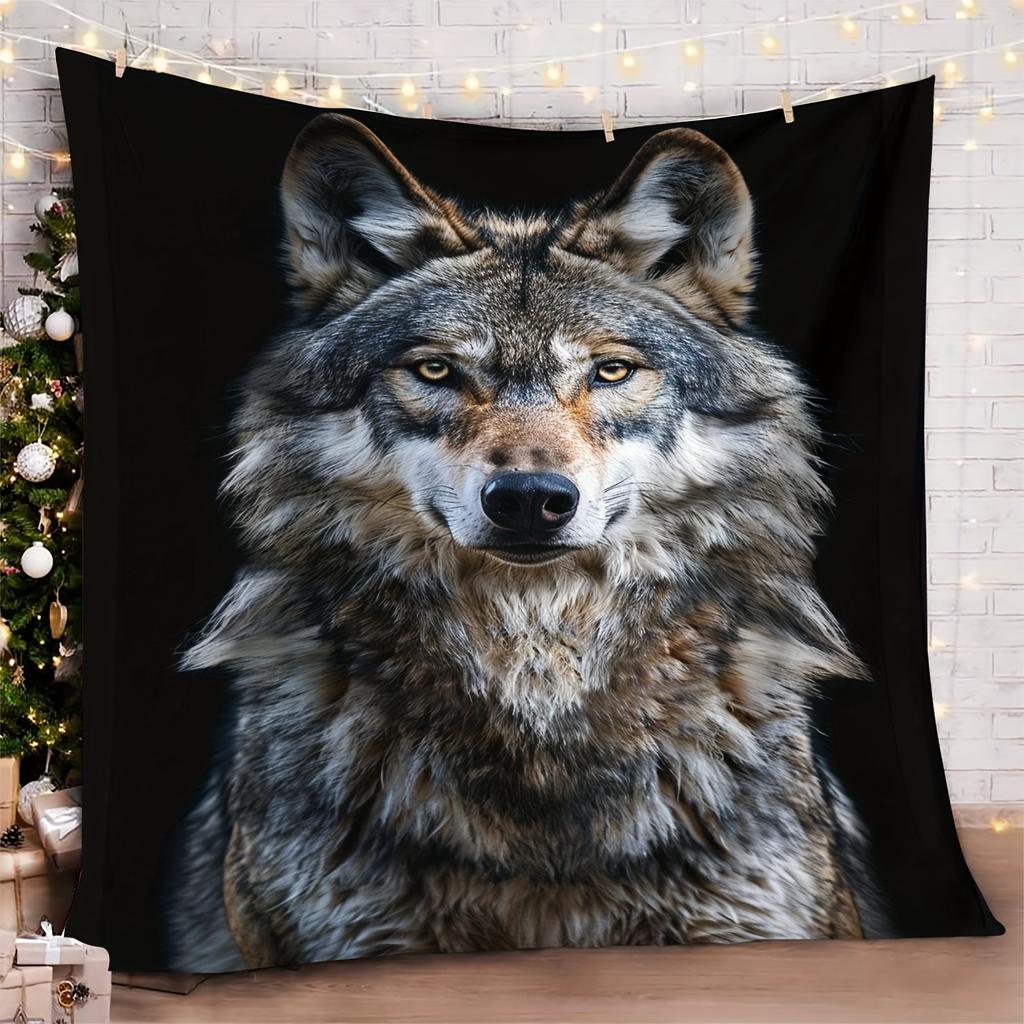 Black Lone Wolf Animal Pattern Art Blanket - Soft Cozy All-Season Warm Nap Throw for Bed, Sofa & Travel