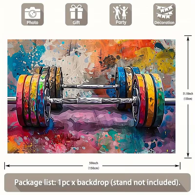 2D Vibrant Weightlifting Barbell Backdrop for Home Gym Decor