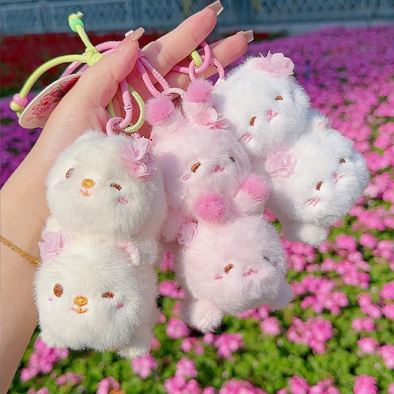 Sakura Cat Season Bear Rabbit Plush Animal Keychain Pendant Decoration Gift