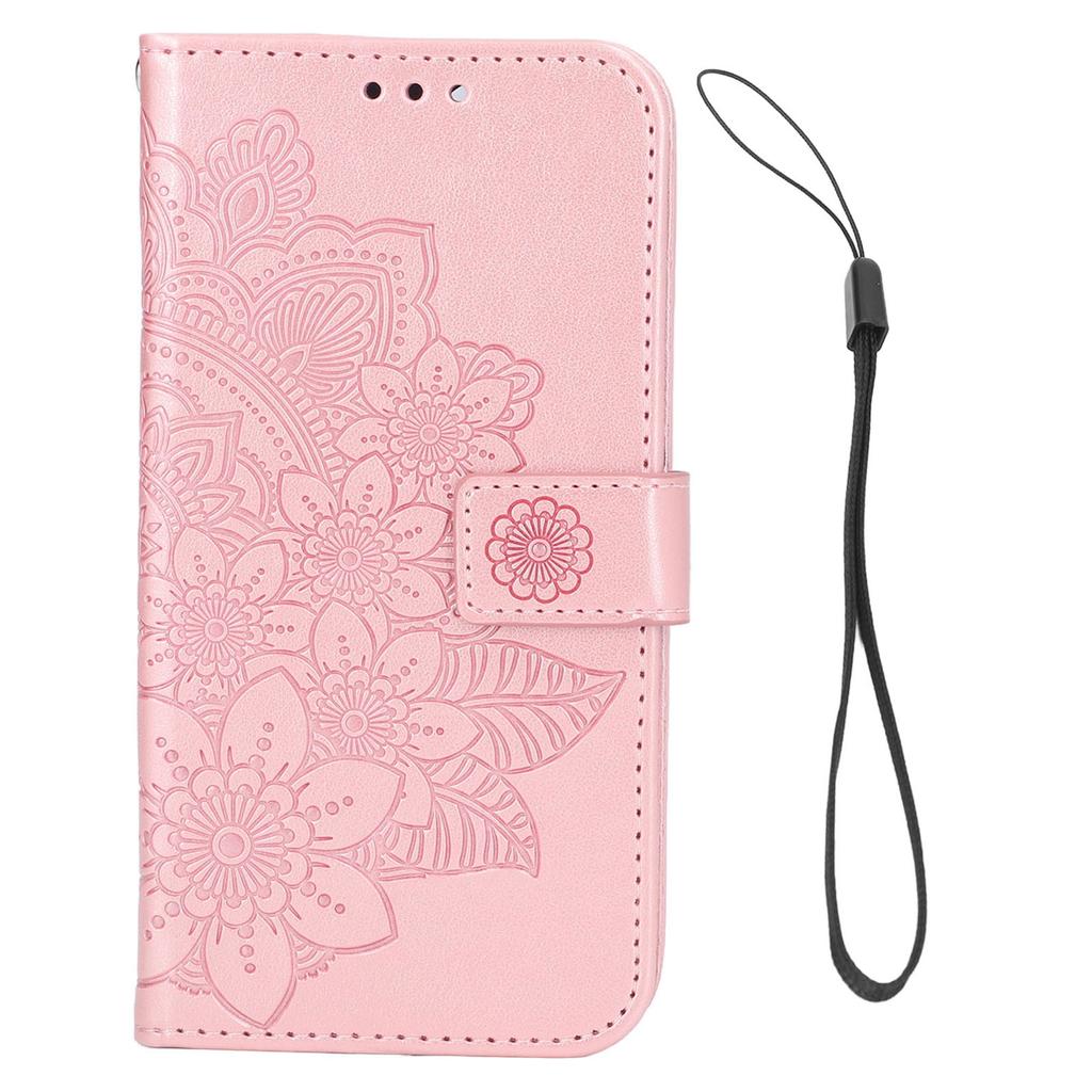 Phone Wallet Case With Card Slot Stand PU Leather Flower Embossed Protective Flip Cover for IPhone