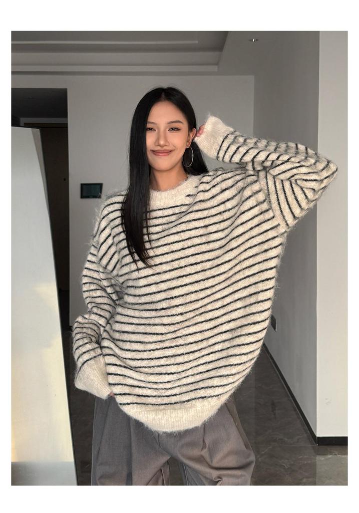 Unisex Retro Striped Oversized Pullover Sweater