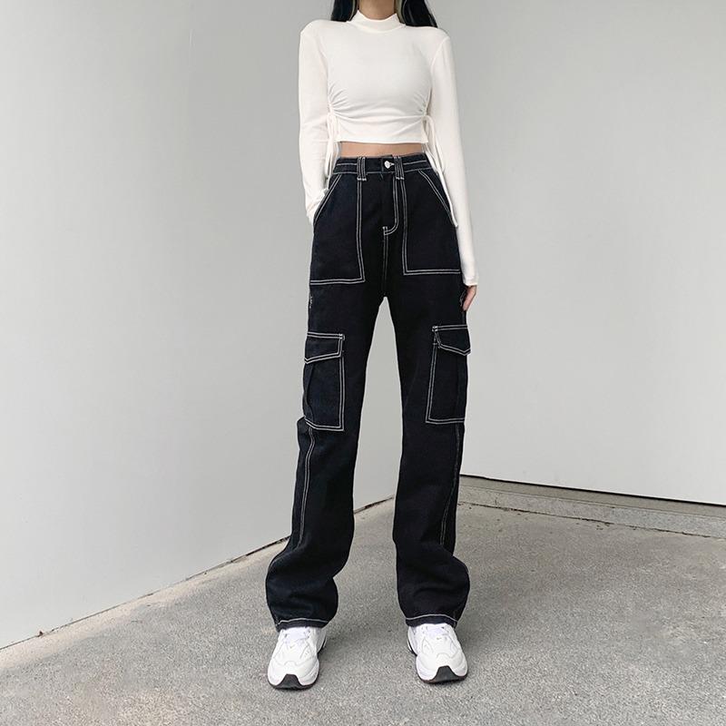 High Waist Slimming Overline Design Sense Handsome Jeans Women's Loose Street Casual Wide Leg Overalls