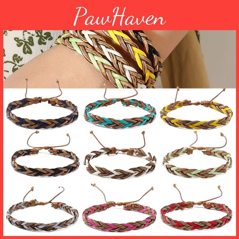 Vintage Style Handmade Leather Woven Bracelet With Colorful Patterns European And American Boho Wristband