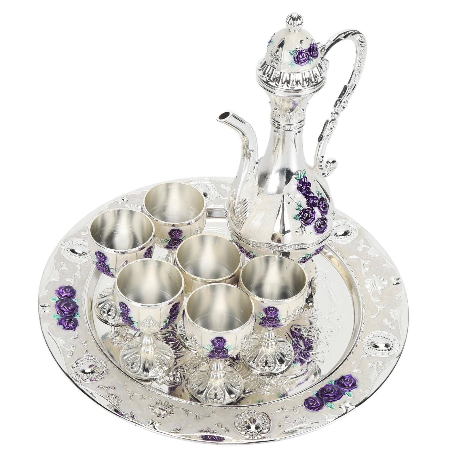 Alloy Wine Glass Pot Set Rustproof Exquisite Decorative Retro Metal Wine Glasses Pot Set for Home Party Wedding