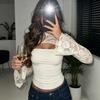 2026 Elegante Sexy Damen Blumen-Spitzen-Patchwork-Bluse Cut-Out Crop Top Langarm Stehkragen Frühling Herbst Enganliegende Bluse Süßes Y2K Hot Girl Shirt