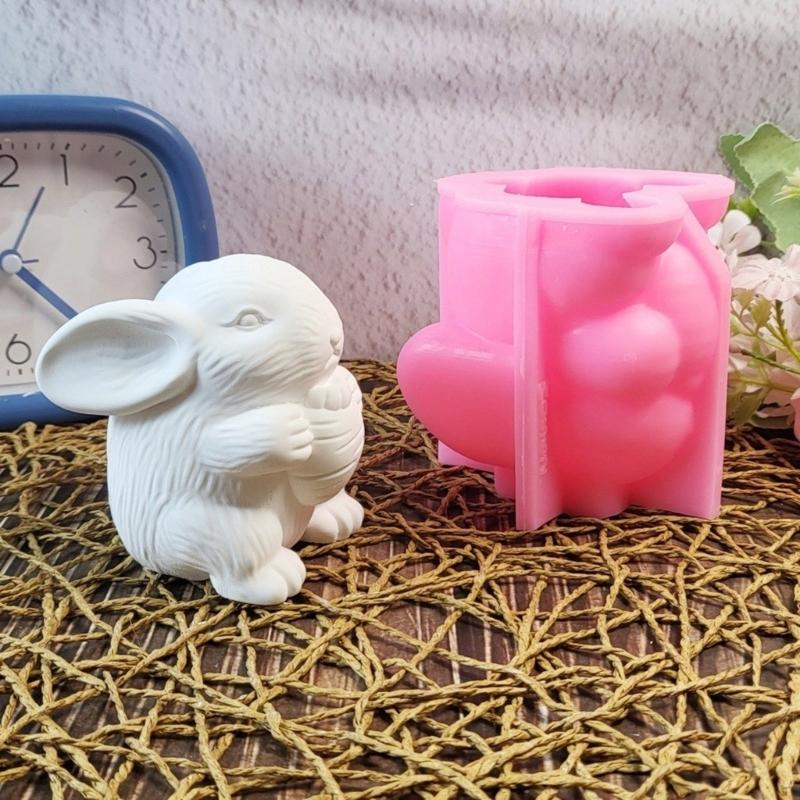 Bunnies Statue Silicone Candle Molds for Candle Soap Home Decoration Animal Shape Silicone Candle Molds for Epoxy Resin