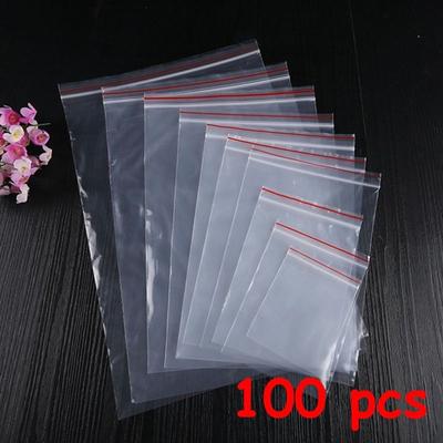 100 Pcs/pack Reclosable Self Adhesive Packaging Poly Clear Plastic PE Pouch Jewelry Zip Bags