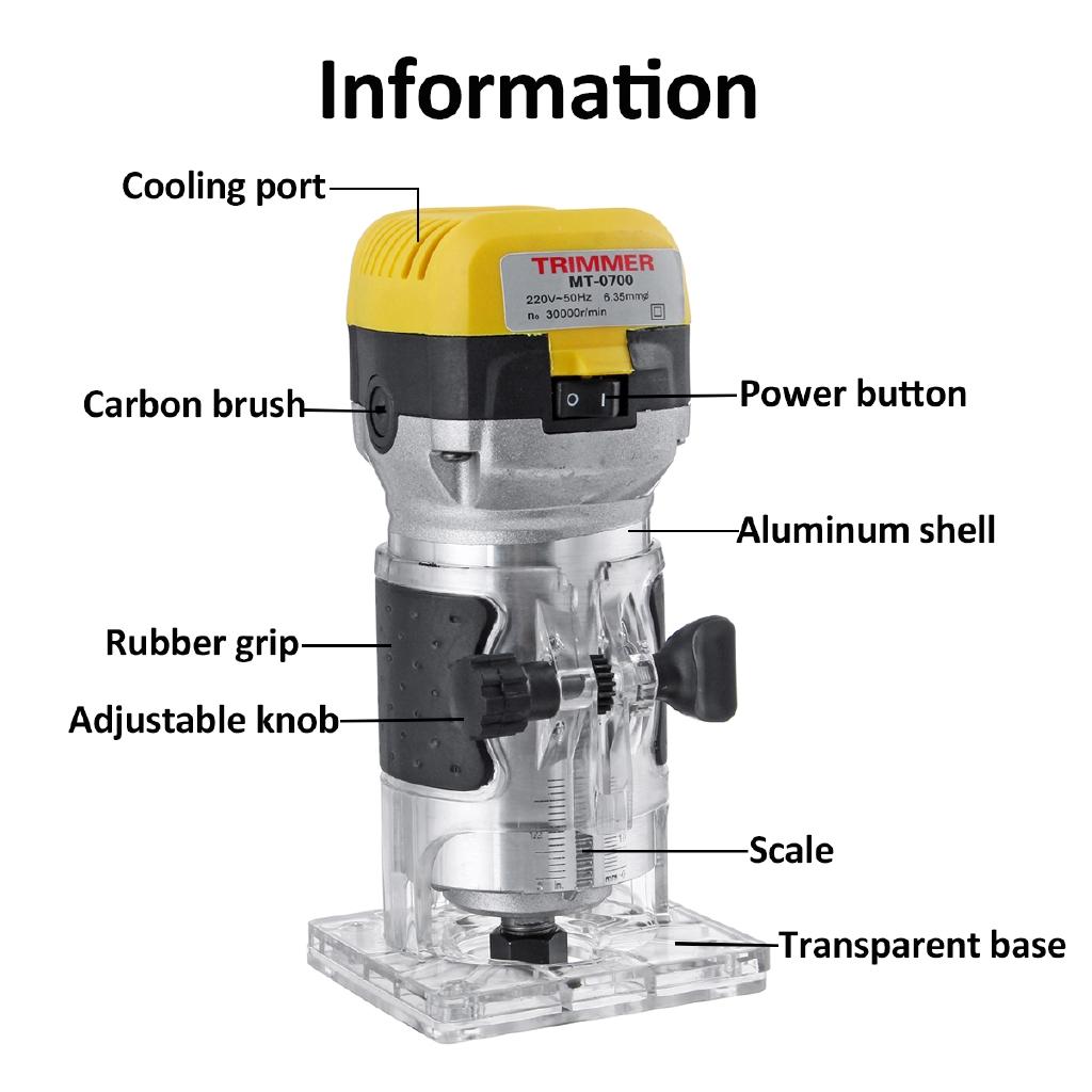 220V Electric Hand Trimmer Wood Router 2200W 6.35mm Woodworking Laminator Carpentry Trimming Cutting Carving Machine
