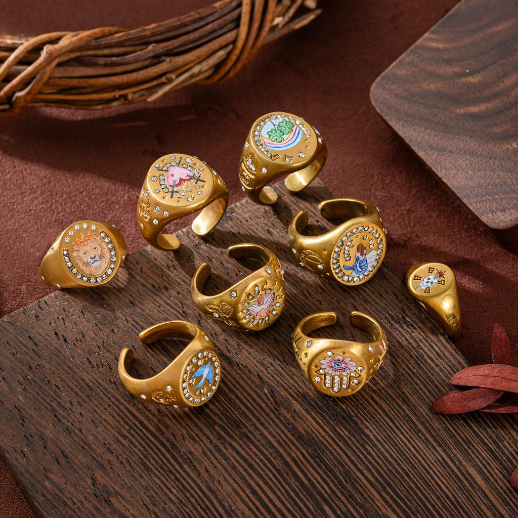 Stainless Steel Fashionable and Popular Valentine's Day Lion Mermaid Love Cupid Painted Ring