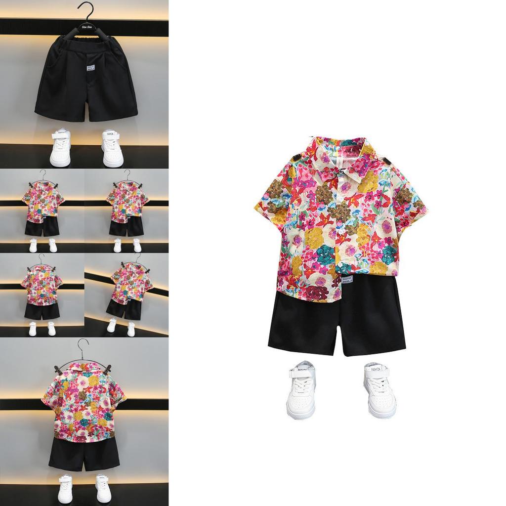 Stylish Boys Summer Short Sleeve Shirt Set For Kids With Floral Design And Soft Fabric