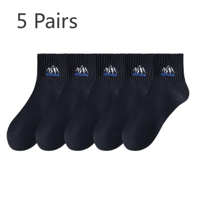 5 Pairs of Men's Spring and Autumn Style Sweat Absorbing Deodorizing Pure Cotton Student Sports Tube Socks