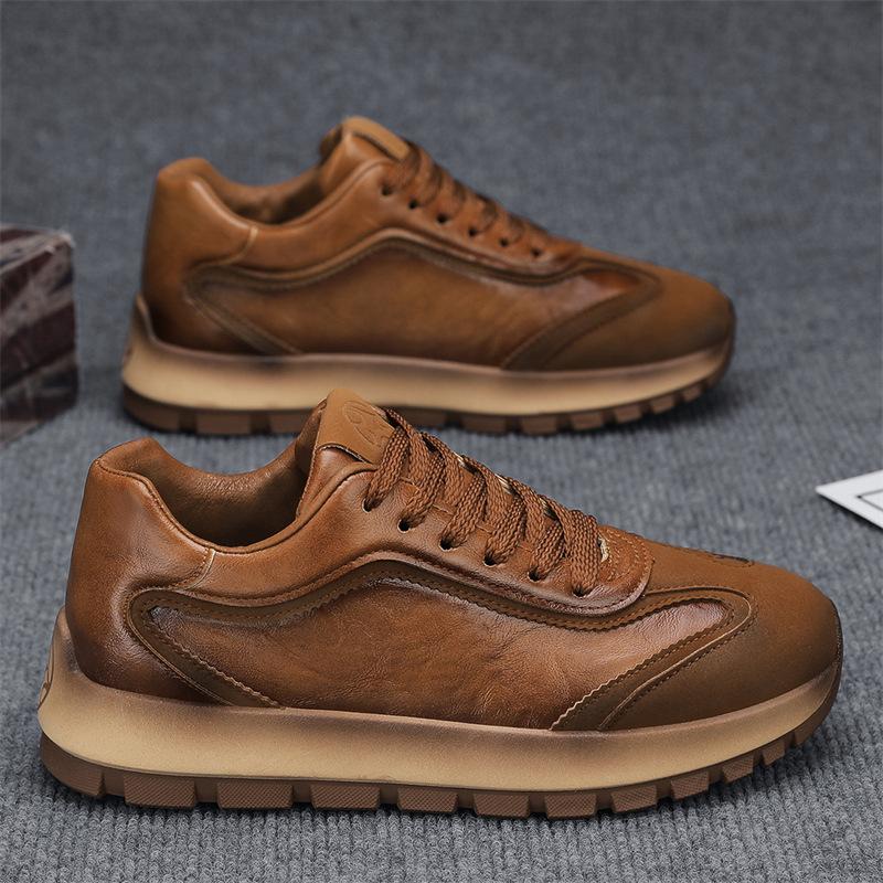Forrest Gump Men's Shoes Autumn and Winter Trendy Brand Fashion Leather Retro Dad Shoes Trendy Versatile Leather Platform Sneakers