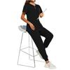 Nursing Scrub Set Women Quick Dry Fabric V Neck Short Sleeve Top with Pockets and Elastic Waist Long Pants Medical Uniform Workwear Set