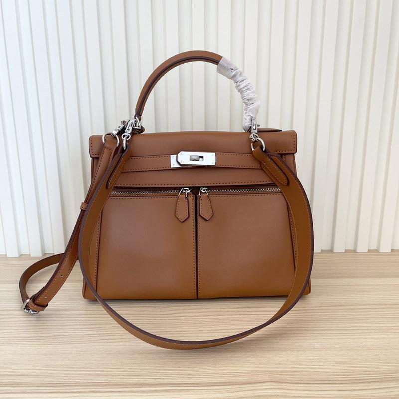 2025 New Leather Swift Leather Women's Bag Double Pocket Zipper Portable Shoulder Diagonal Span Fashion Buckle Women's Bag