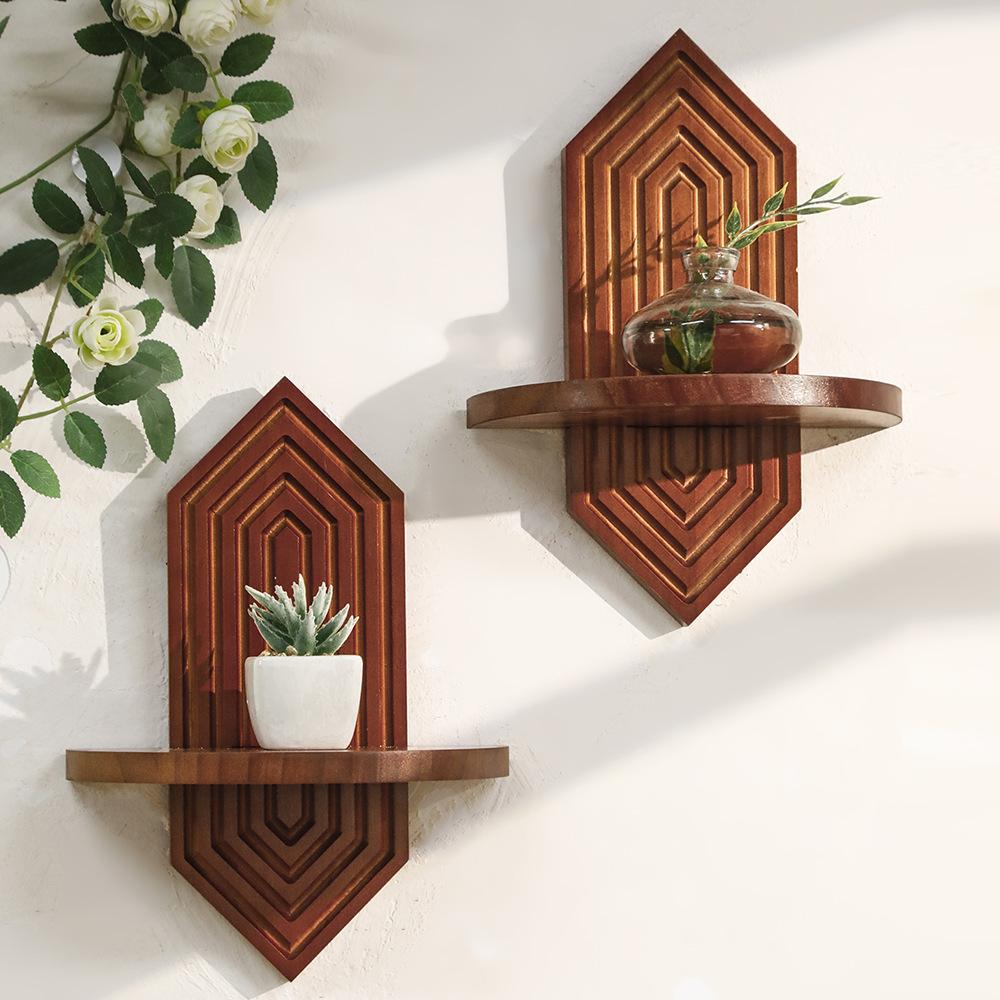 Wooden Floating Shelves Wall Mounted Hexagonal Geometric Wall Shelves for Home Decor Living Room Bedroom