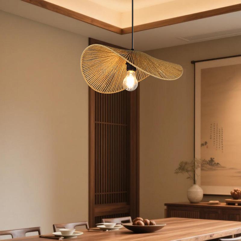 Bamboo Rattan Pendant Lamp - Asian Tea Room & Stairway Lighting 