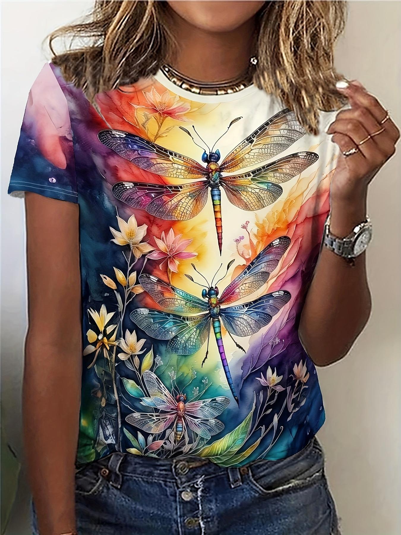 

Женская футболка Dragonfly Daily Weekend Print Желтые футболки с коротким рукавом Модные футболки с круглым вырезом Лето и весна Харадзюку 8XL