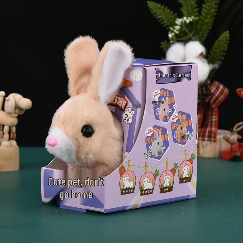 Interactive White Plush Rabbit Toy: Walks, Cries, and Moves Ears