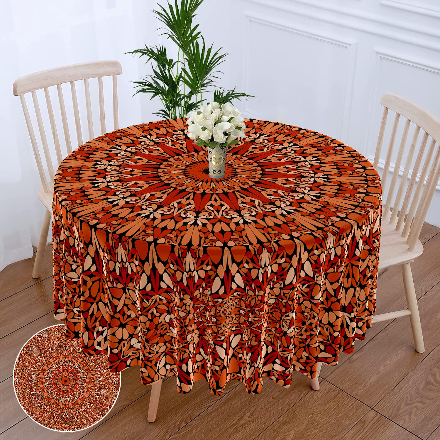 1 Stuk Ronde Tafelkleed Met Groene Rode Bloemen Waterdicht Kleurrijk Terras Tafelkleed Multifunctioneel 63 Inch Totem Tafelkleed W63inchxL63inch