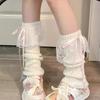 1pair Knitted Lace Leg Warmers Autumn and Winter Ribbon Lolita White Knee Warmers Long Socks JK Knitted Girl White Leg Warmers