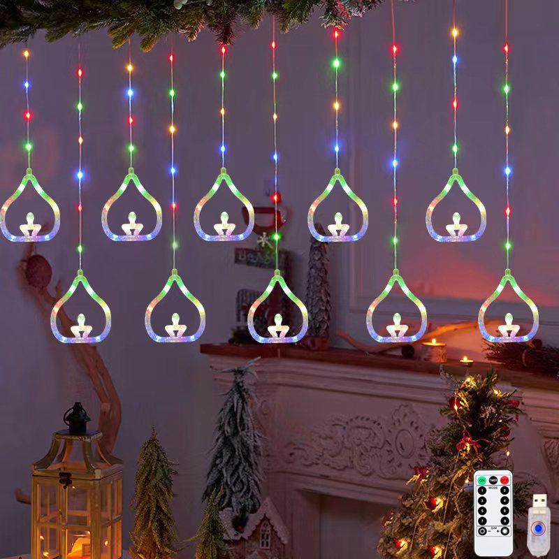 Diwali Usb Curtain String Lights Hanging Diya Ring Ornaments 8 Modes Window Curtain Light Home Mandir for Muslim Holiday Decor